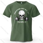 Fitness Skull Motivated Printed Men's T-Shirt 100% Cotton Oversized Gym Graphic Tees for Women Tops Tees Casual Streetwear