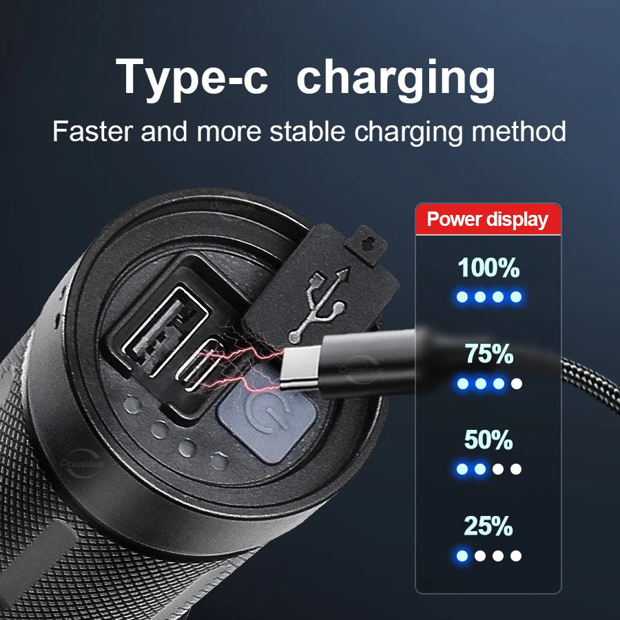 Portable 9000000 Powerful Flashlight Aluminum Alloy Built-in 3x18650 Battery Rechargeable Telescopic Zoom Torch With Power Bank