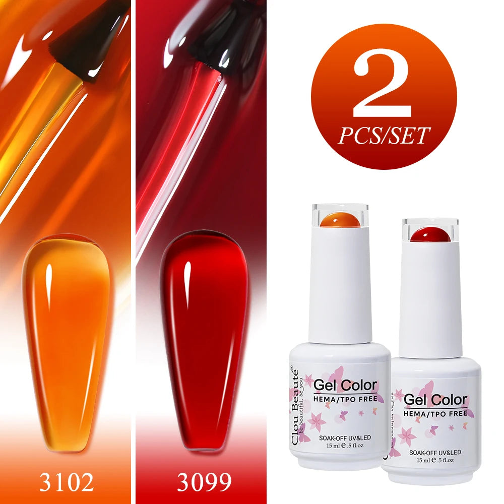 Clou Beaute 2pcs Translucent Pink Ruby Red Color Nail Gel Semi-Permanent Varnish Jelly Gel Nail Varnish French Nail Art 15ml