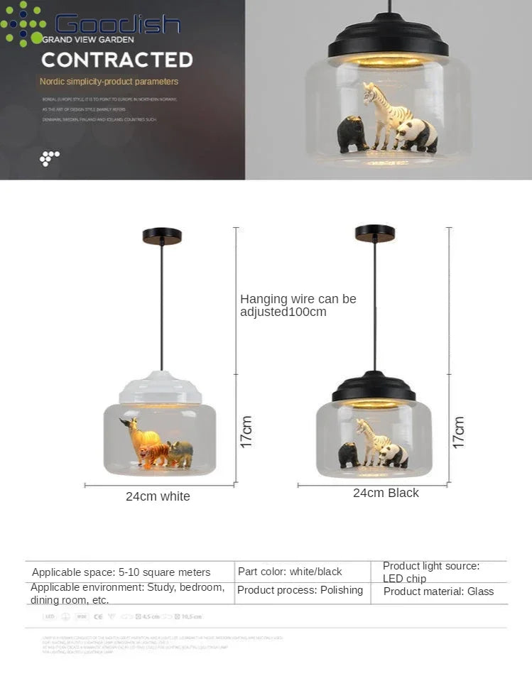 Modern Stylish Glass jar-shaped animal figurine LED Pendant Light Art Creative Lamps for Living Room Home Decoration Chandeliers