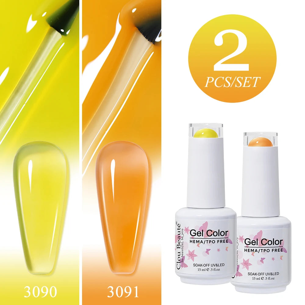Clou Beaute 2pcs Translucent Pink Ruby Red Color Nail Gel Semi-Permanent Varnish Jelly Gel Nail Varnish French Nail Art 15ml