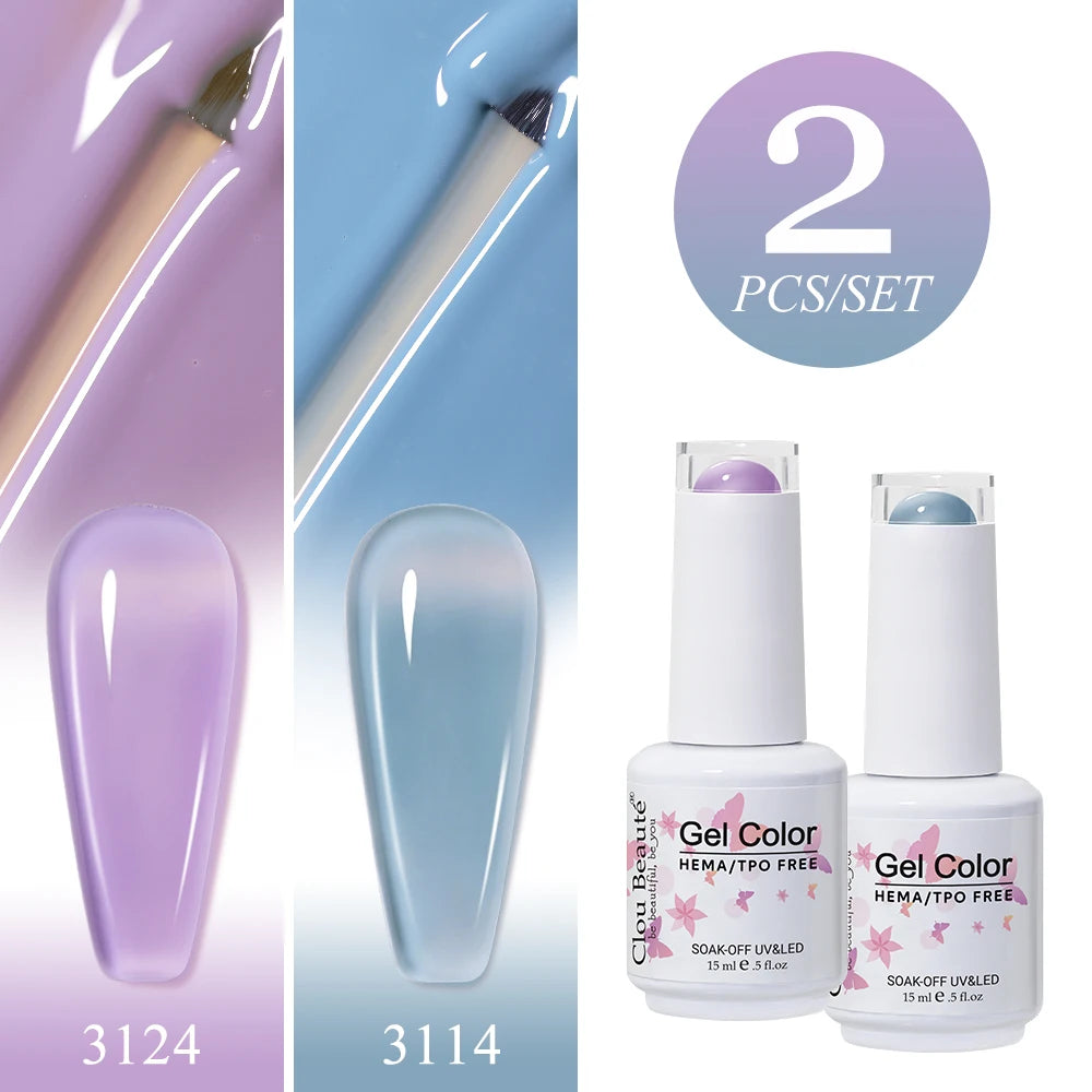 Clou Beaute 2pcs Translucent Pink Ruby Red Color Nail Gel Semi-Permanent Varnish Jelly Gel Nail Varnish French Nail Art 15ml