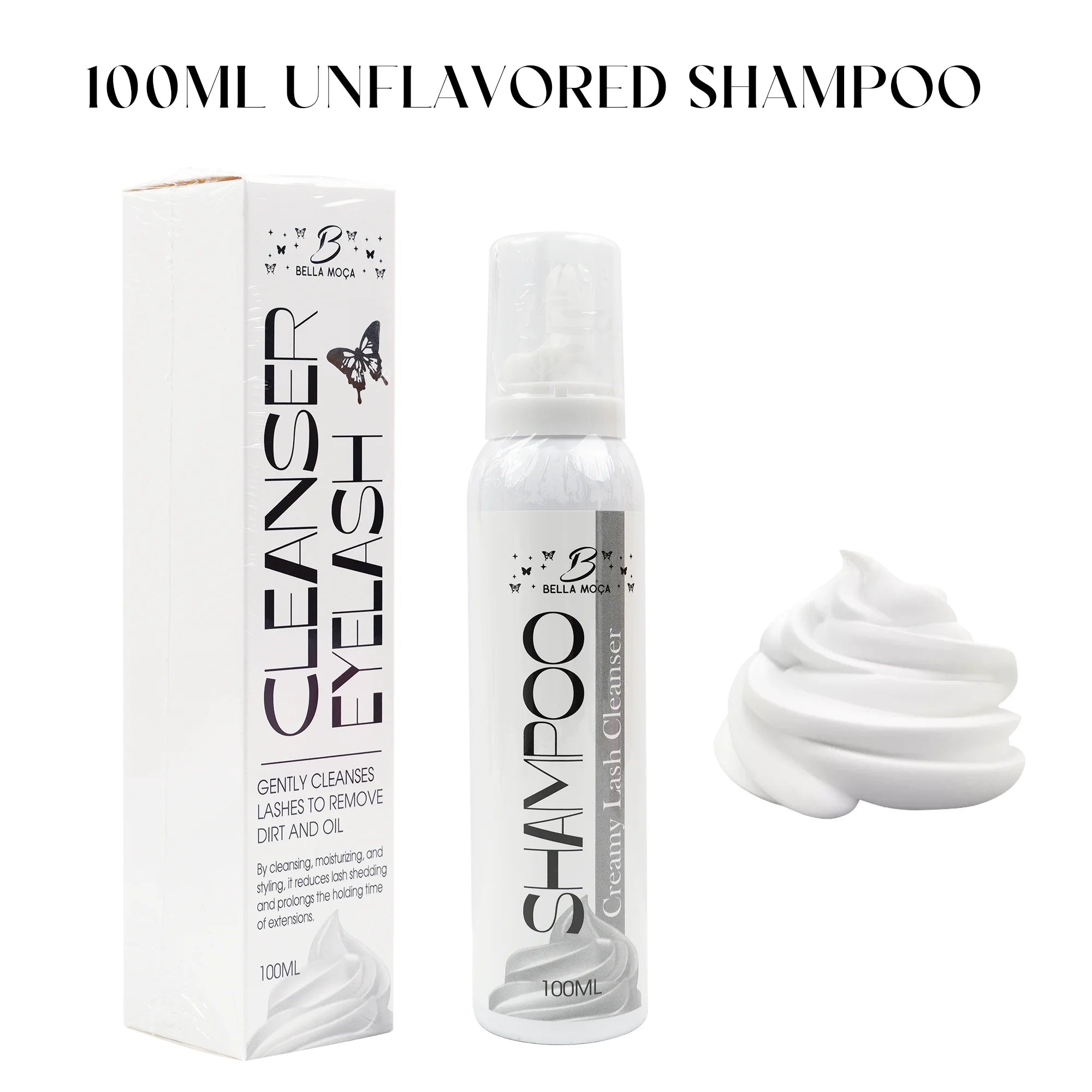 Bella moça 2pcs Lash Foam Mousse Cleansing Shampoo for Eyelash Extension 100ML Cream Mousse Makeup False Lashes Clean
