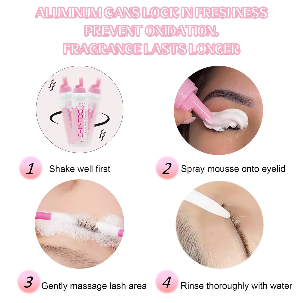 Bella moça 2pcs Lash Foam Mousse Cleansing Shampoo for Eyelash Extension 100ML Cream Mousse Makeup False Lashes Clean