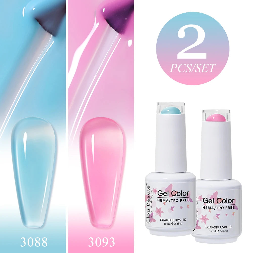 Clou Beaute 2pcs Translucent Pink Ruby Red Color Nail Gel Semi-Permanent Varnish Jelly Gel Nail Varnish French Nail Art 15ml