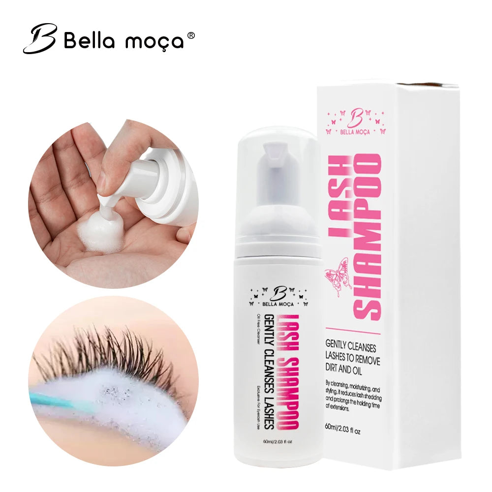 Bella moça 2pcs Lash Foam Mousse Cleansing Shampoo for Eyelash Extension 100ML Cream Mousse Makeup False Lashes Clean