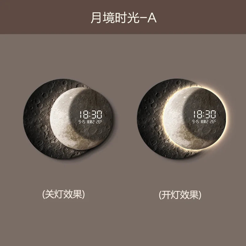 Advanced sense 2025 TV background wall light luxury moon sofa with clock living room circular porch mural lamp