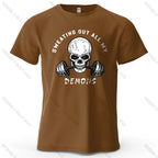 Fitness Skull Motivated Printed Men's T-Shirt 100% Cotton Oversized Gym Graphic Tees for Women Tops Tees Casual Streetwear