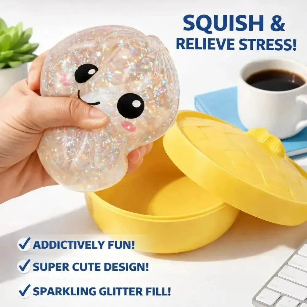 Glitter Dumpling, Simulation Dumpling Squishy Toy Adults Anxiety Relief Dumplings Fidget Toy Soft Squeeze Decompression Dough