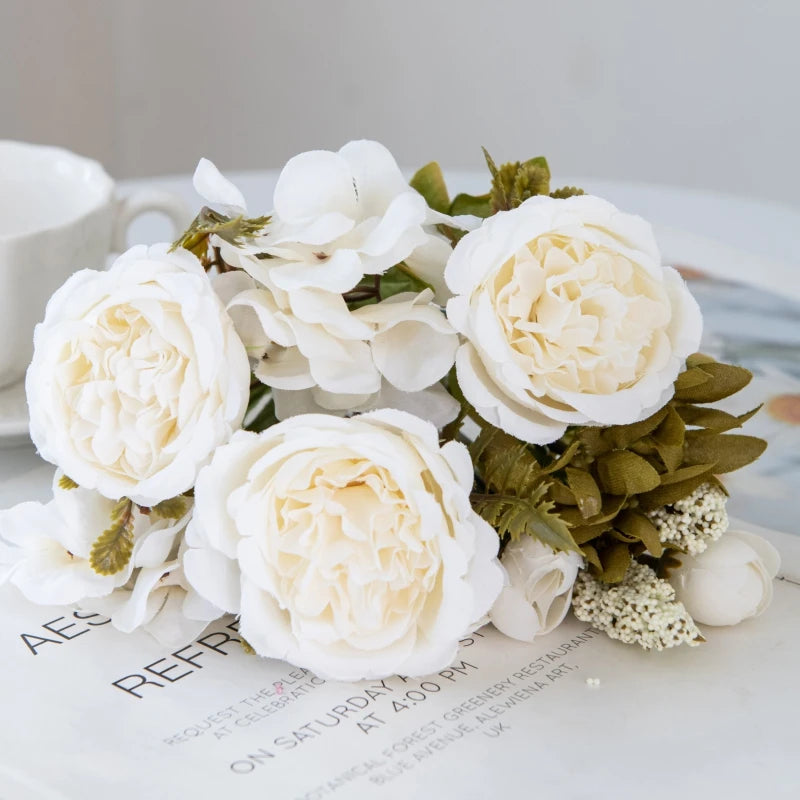 Artificial Flowers Valentine's Garland Wedding Beautiful Garden Rose Bud Arch Fake Brial Bouquet Home Room Decor Hydrangea Gifts