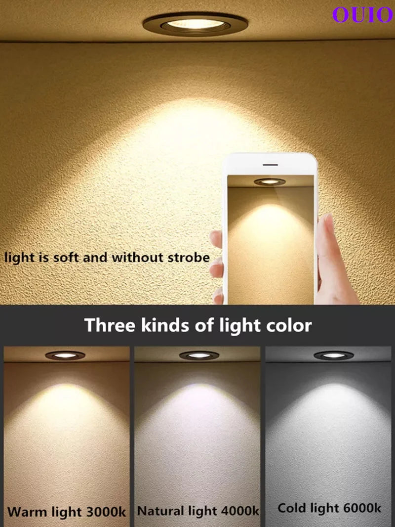 Super Bright Recessed Dimmable LED Downlights 5W 7W 9W 12W 15W 20W COB Rotating Ceiling Spot Lights AC85~265V Background Lamps