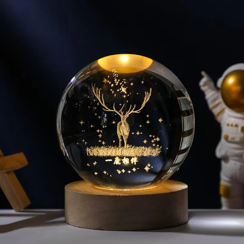 Unique 3D Crystal Ball Night Light Led Lamp Bedside Table Glowing Galaxy Lamp Saturn Planets Moon Children Birthday Gift Toy 5cm