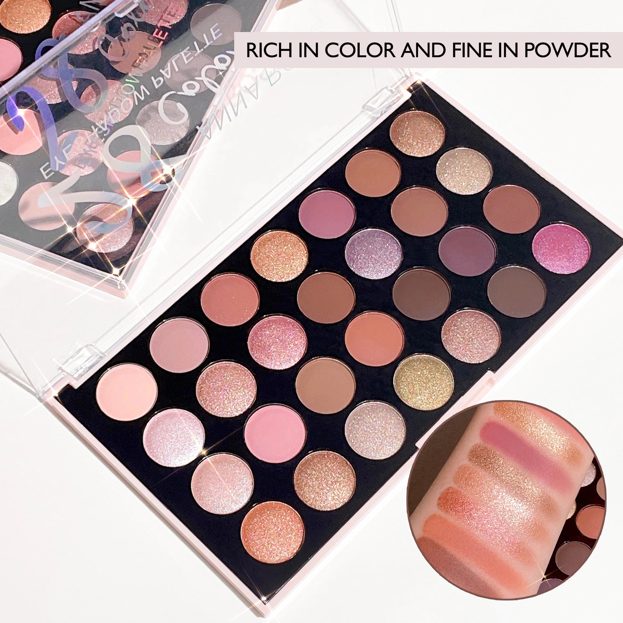 28-color eyeshadow palette, pearlescent matte, earthy tones, non-easy to fade, affordable multi-color eyeshadow palette