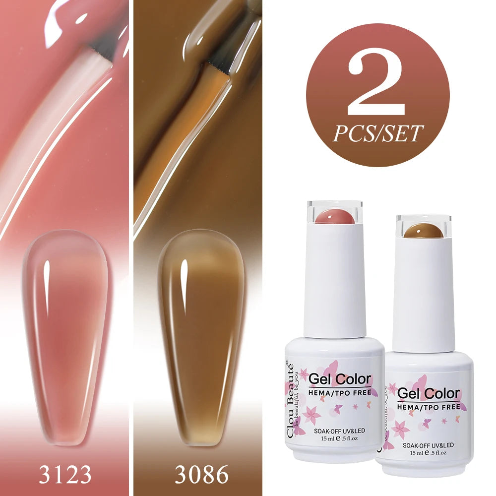 Clou Beaute 2pcs Translucent Pink Ruby Red Color Nail Gel Semi-Permanent Varnish Jelly Gel Nail Varnish French Nail Art 15ml