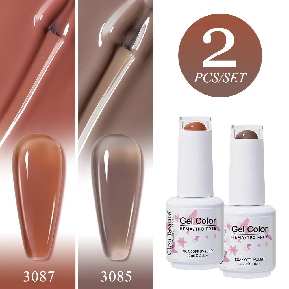Clou Beaute 2pcs Translucent Pink Ruby Red Color Nail Gel Semi-Permanent Varnish Jelly Gel Nail Varnish French Nail Art 15ml