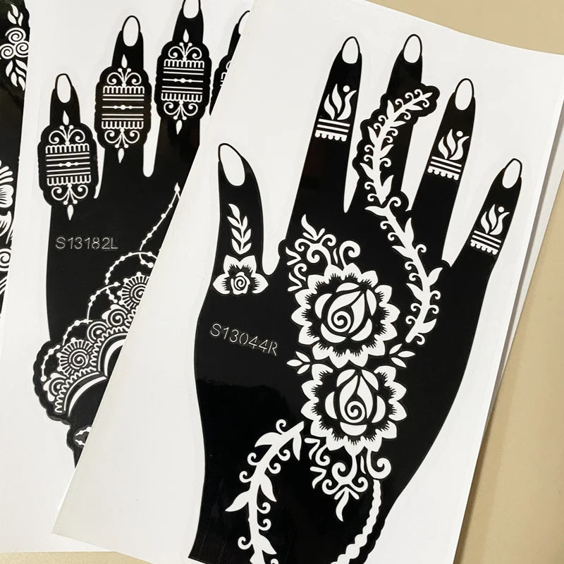 Flower Pattern Tattoo Stencils for Women Hollow Henna Tattoo Stencils for Hand Fingers Reusable Tattoo Templates Tattoo Tools