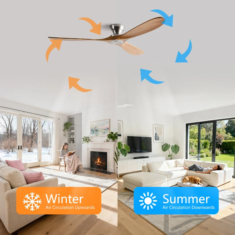42/52/60inch Low Floor Ceiling Fan 3 wooden blade DC Motor Electric fan with Remote control for Living room dining room bedroom