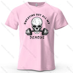 Fitness Skull Motivated Printed Men's T-Shirt 100% Cotton Oversized Gym Graphic Tees for Women Tops Tees Casual Streetwear