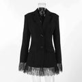 Women Elegant Lace Hem Black Suit Coat Fashion V-neck Single Breasted Slim Fit Blazer 2026 New Spring Office Lady Blazer Outwear