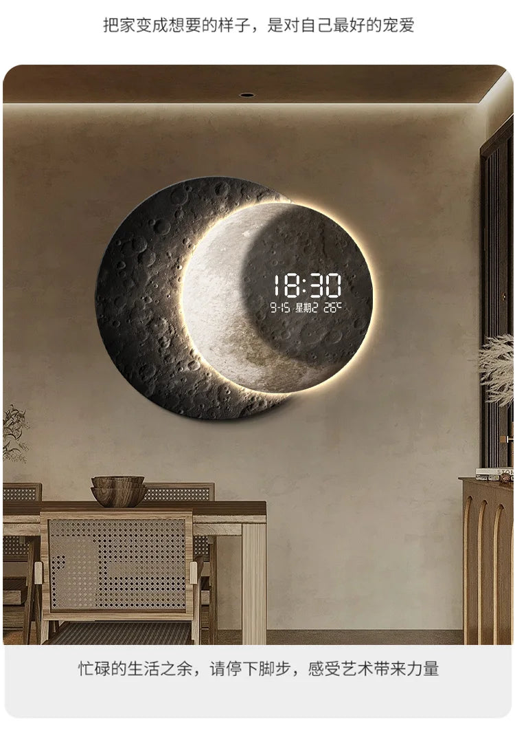 Advanced sense 2025 TV background wall light luxury moon sofa with clock living room circular porch mural lamp
