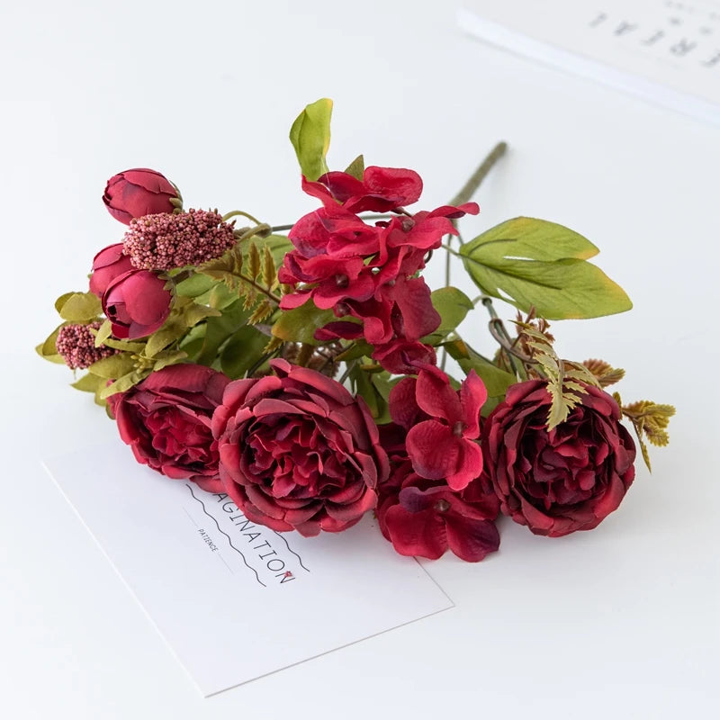 Artificial Flowers Valentine's Garland Wedding Beautiful Garden Rose Bud Arch Fake Brial Bouquet Home Room Decor Hydrangea Gifts