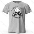 Fitness Skull Motivated Printed Men's T-Shirt 100% Cotton Oversized Gym Graphic Tees for Women Tops Tees Casual Streetwear