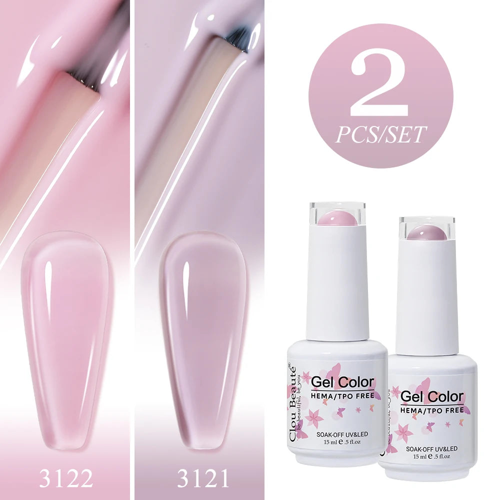 Clou Beaute 2pcs Translucent Pink Ruby Red Color Nail Gel Semi-Permanent Varnish Jelly Gel Nail Varnish French Nail Art 15ml