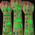 Easter Luminous Temporary Tattoos | Glow in The Dark Rabbit Bunny Eggs Chicks Flowers Waterproof Stickers for Party Gifts