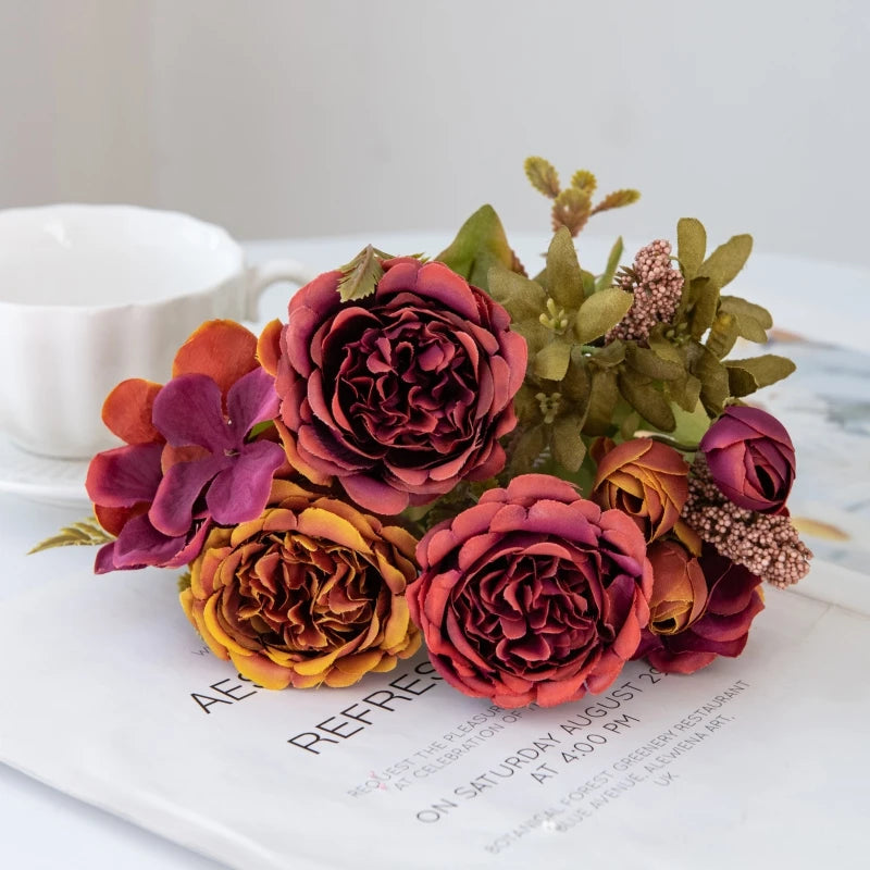 Artificial Flowers Valentine's Garland Wedding Beautiful Garden Rose Bud Arch Fake Brial Bouquet Home Room Decor Hydrangea Gifts