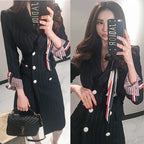 Elegant Stripe Double-Breasted Waist-Cinching Jacket Korean Style Slim Fit Single-Breasted Coat New Hot Sale Of The Season Fashi