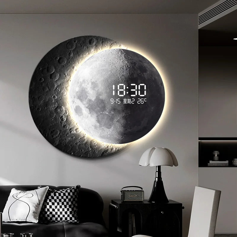 Advanced sense 2025 TV background wall light luxury moon sofa with clock living room circular porch mural lamp