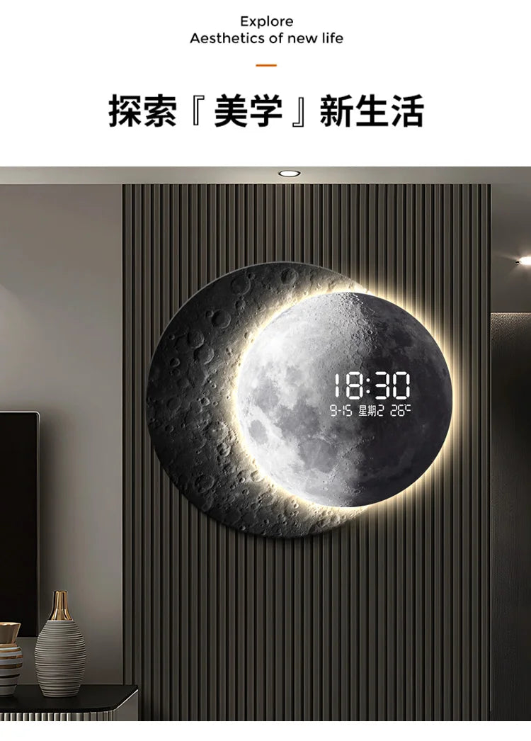 Advanced sense 2025 TV background wall light luxury moon sofa with clock living room circular porch mural lamp