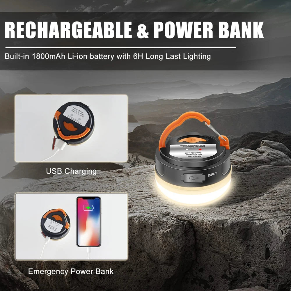 10W High Power Camping Lantern Tents Lamp 1200mah USB Rechargeable Portable Camping Lights Outdoor Hiking Night Hanging Lamp