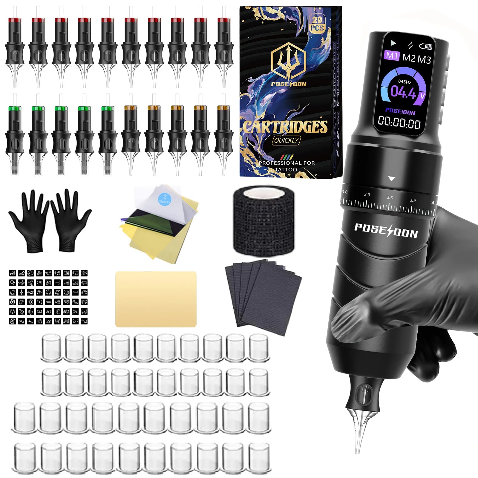 POSEIDON Tattoo Kit V5 High Quality Tattoo Pen Kit For Permanent Makeup Tattoo Machine Kit Wireless Power Supply Tattoo Gun Kit