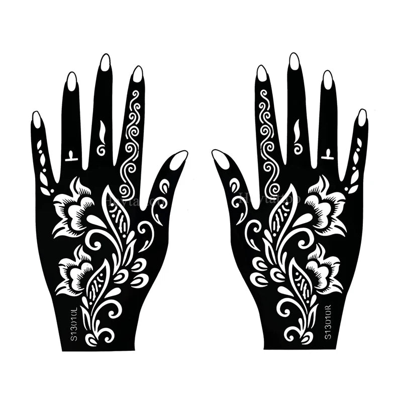 Flower Pattern Tattoo Stencils for Women Hollow Henna Tattoo Stencils for Hand Fingers Reusable Tattoo Templates Tattoo Tools