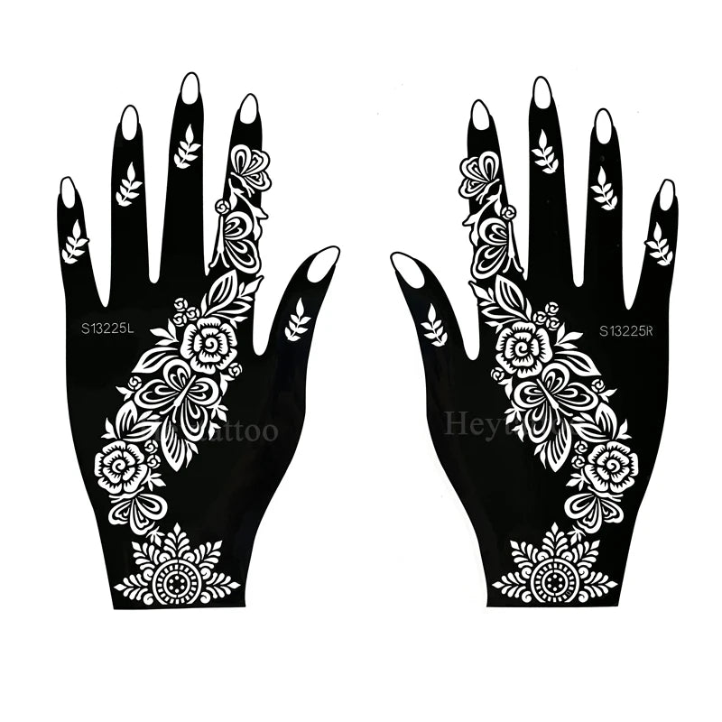 Flower Pattern Tattoo Stencils for Women Hollow Henna Tattoo Stencils for Hand Fingers Reusable Tattoo Templates Tattoo Tools