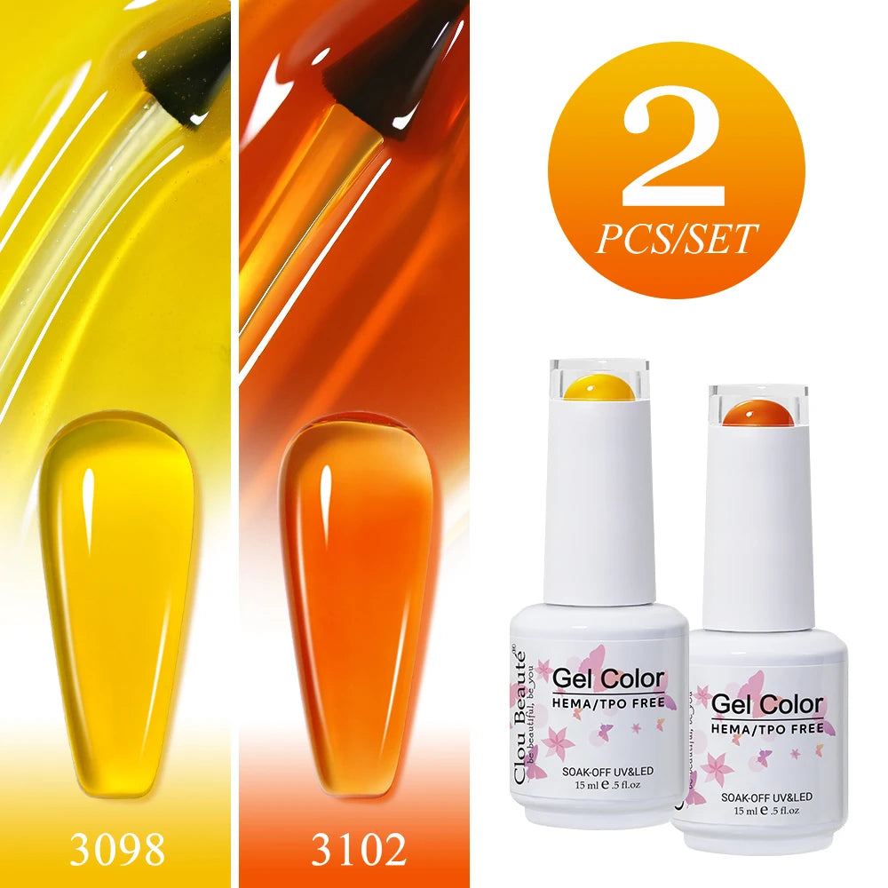 Clou Beaute 2pcs Translucent Pink Ruby Red Color Nail Gel Semi-Permanent Varnish Jelly Gel Nail Varnish French Nail Art 15ml