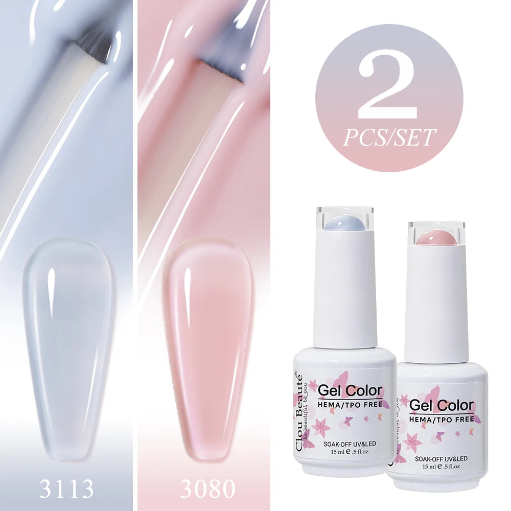Clou Beaute 2pcs Translucent Pink Ruby Red Color Nail Gel Semi-Permanent Varnish Jelly Gel Nail Varnish French Nail Art 15ml