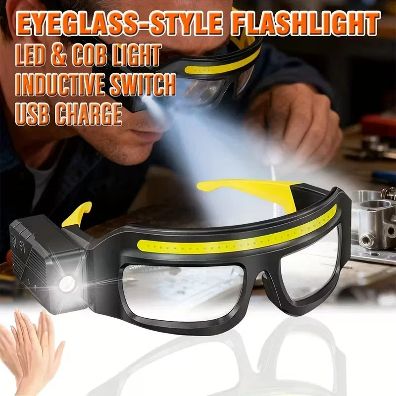 2 in 1 Headlamp Glasses 90 Degree Rotation Gesture Control System 5 Lighting Modes Waterproof Car Repair Outdoor Work Emergency