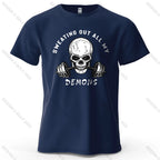 Fitness Skull Motivated Printed Men's T-Shirt 100% Cotton Oversized Gym Graphic Tees for Women Tops Tees Casual Streetwear