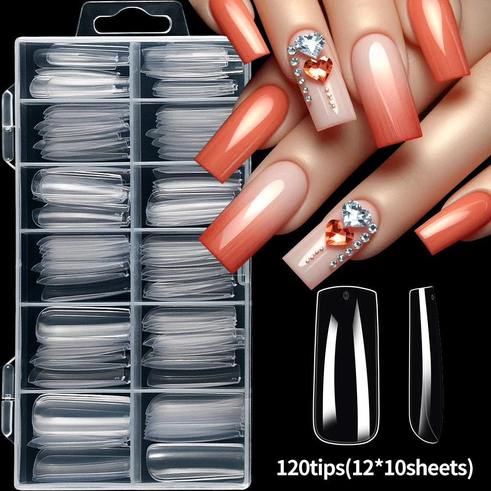 240/120pcs 8 Styles Clear Soft Gel Fake Nail Tips Full Cover Long Square Almond Acrylic Press On Nails Extension Nail Salon Tool
