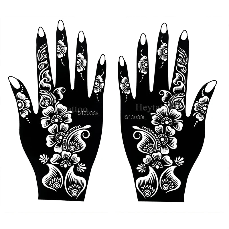 Flower Pattern Tattoo Stencils for Women Hollow Henna Tattoo Stencils for Hand Fingers Reusable Tattoo Templates Tattoo Tools