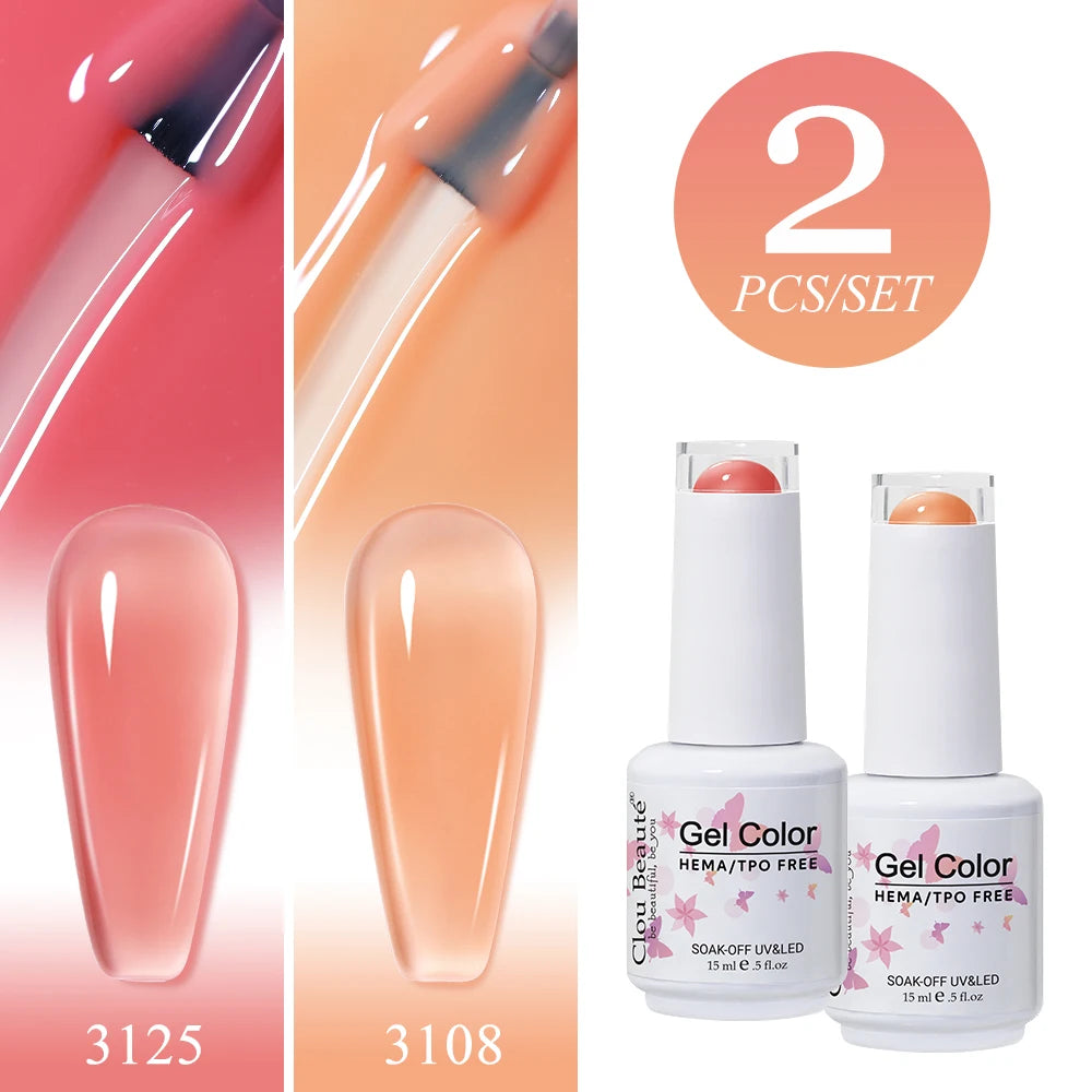 Clou Beaute 2pcs Translucent Pink Ruby Red Color Nail Gel Semi-Permanent Varnish Jelly Gel Nail Varnish French Nail Art 15ml