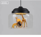 Modern Stylish Glass jar-shaped animal figurine LED Pendant Light Art Creative Lamps for Living Room Home Decoration Chandeliers
