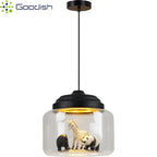 Modern Stylish Glass jar-shaped animal figurine LED Pendant Light Art Creative Lamps for Living Room Home Decoration Chandeliers