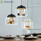 Modern Stylish Glass jar-shaped animal figurine LED Pendant Light Art Creative Lamps for Living Room Home Decoration Chandeliers