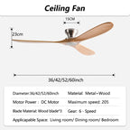 42/52/60inch Low Floor Ceiling Fan 3 wooden blade DC Motor Electric fan with Remote control for Living room dining room bedroom