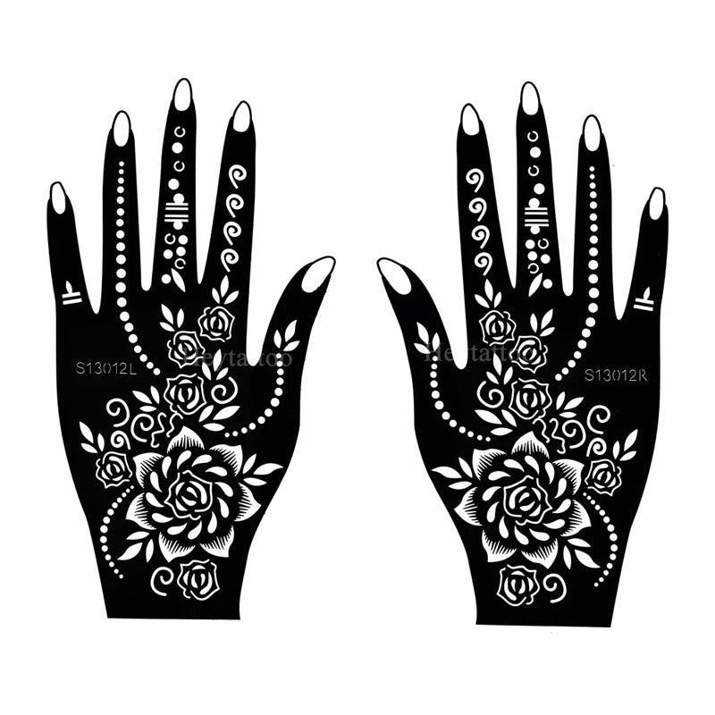 Flower Pattern Tattoo Stencils for Women Hollow Henna Tattoo Stencils for Hand Fingers Reusable Tattoo Templates Tattoo Tools
