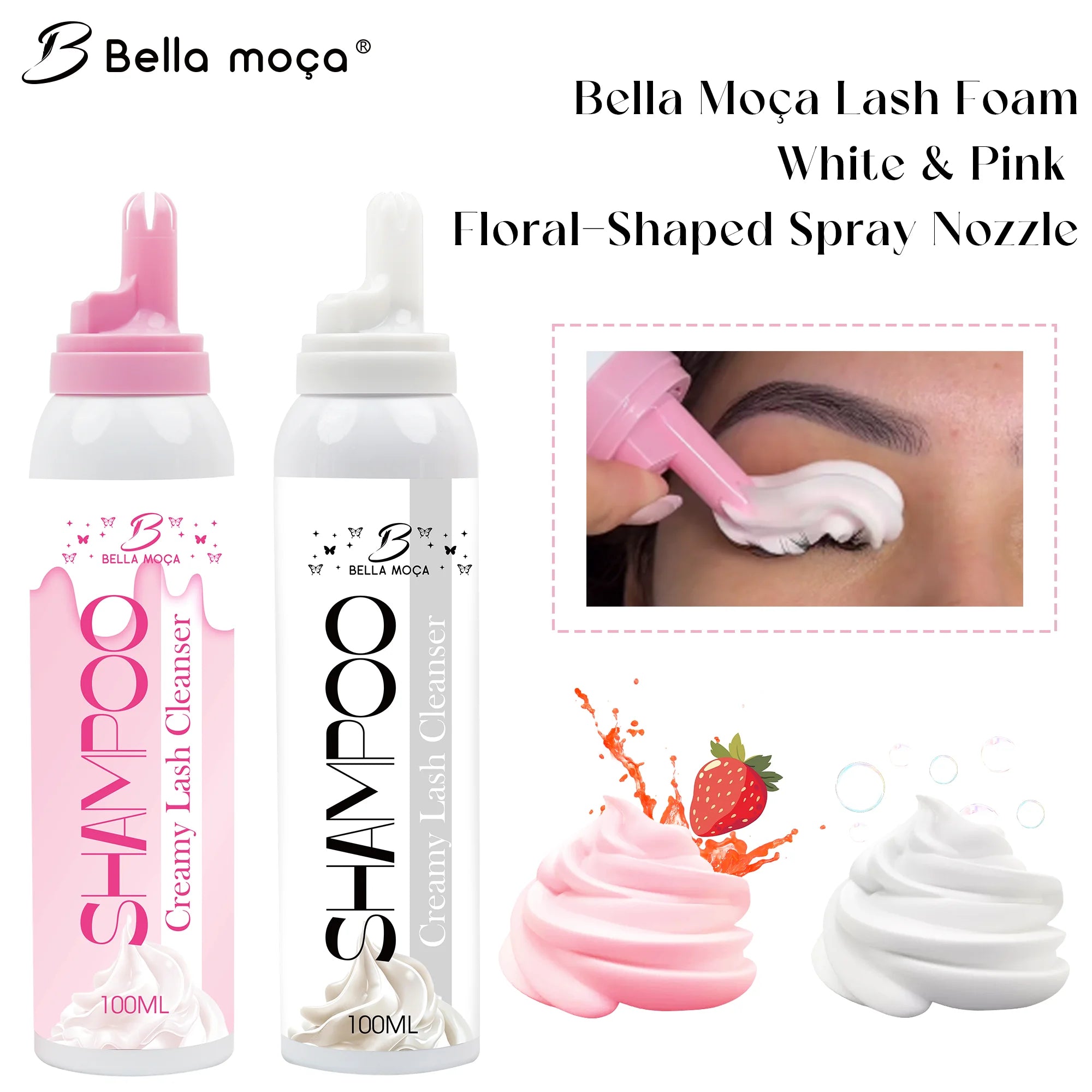 Bella moça 2pcs Lash Foam Mousse Cleansing Shampoo for Eyelash Extension 100ML Cream Mousse Makeup False Lashes Clean