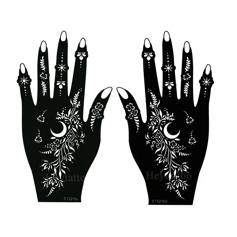 Flower Pattern Tattoo Stencils for Women Hollow Henna Tattoo Stencils for Hand Fingers Reusable Tattoo Templates Tattoo Tools